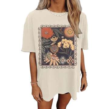 Womens Oversized Tshirt Flower Graphic Tees Nashville Music Short Sleeve Shirts Summer Casual Loose ...