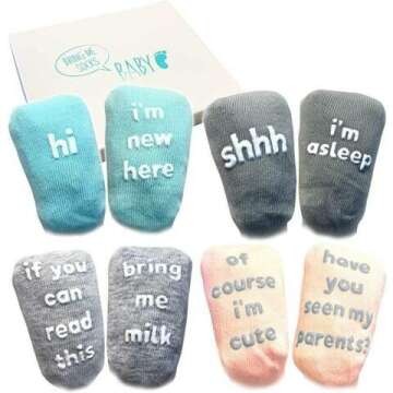 Buy Baby Socks Gift Set - Unique Baby Shower or Newborn Gift - 4 Pairs of Cute Funny Quotes in Gift ...