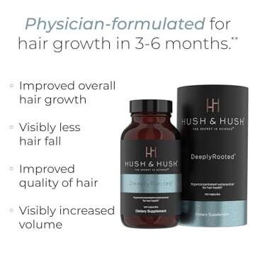 Hush & Hush DeeplyRooted Hair Supplement for Stronger, Healthier Hair - Collagen Hair Growth Pills for Men & Women - Biotin for Hair Loss - Hair Care for Thinning Hair & Hair Regrowth - 120 Capsules