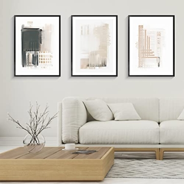 Canvas Wall Art, Set of 3 Framed Art Prints, Abstract Painting, Neutral Minimalist Print Set, 13x17i...