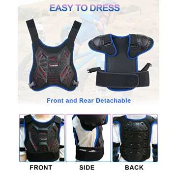 StarknightMT Kids Motorcycle Armor Suit Dirt Bike Gear， Youth Motocross Riding Protector with Knee Elbow Arm Shoulder Protection Pad for Cycling Off-Road Riding Skiing Skating (Blue)