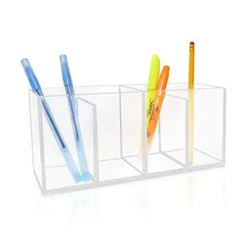 Isaac Jacobs 4-Compartment Clear Acrylic Organizer- Makeup Brush Holder- Storage Solution- Office, Bathroom, Kitchen Supplies and More (Clear)