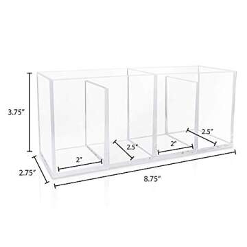 Isaac Jacobs 4-Compartment Clear Acrylic Organizer- Makeup Brush Holder- Storage Solution- Office, Bathroom, Kitchen Supplies and More (Clear)