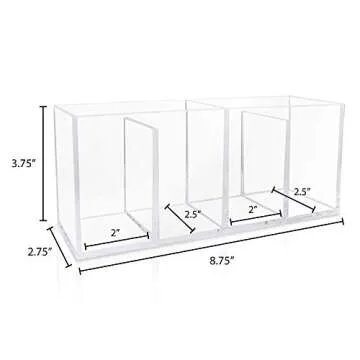 Isaac Jacobs 4-Compartment Clear Acrylic Organizer- Makeup Brush Holder- Storage Solution- Office, Bathroom, Kitchen Supplies and More (Clear)