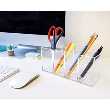 Isaac Jacobs 4-Compartment Clear Acrylic Organizer- Makeup Brush Holder- Storage Solution- Office, Bathroom, Kitchen Supplies and More (Clear)
