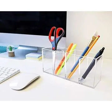 Isaac Jacobs 4-Compartment Clear Acrylic Organizer- Makeup Brush Holder- Storage Solution- Office, Bathroom, Kitchen Supplies and More (Clear)