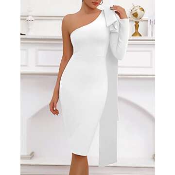 One Shoulder Bodycon Bandage Dress for Women Tie Midi Celebrity Evening Clubwear Cocktail Party Dres...
