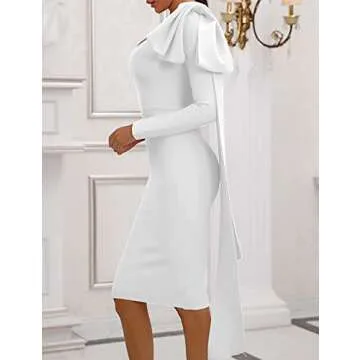 One Shoulder Bodycon Bandage Dress for Women Tie Midi Celebrity Evening Clubwear Cocktail Party Dresses (White, S)