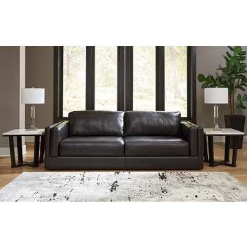 Signature Design by Ashley Amiata Modern Leather Match Sofa with Non-skid Legs, Black