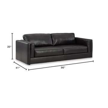 Signature Design by Ashley Amiata Modern Leather Match Sofa with Non-skid Legs, Black