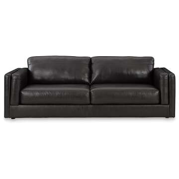 Signature Design by Ashley Amiata Modern Leather Match Sofa with Non-skid Legs, Black