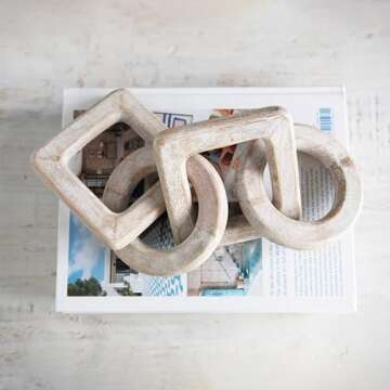 Creative Co-Op Mango Wood Chain Décor, Whitewashed, Natural