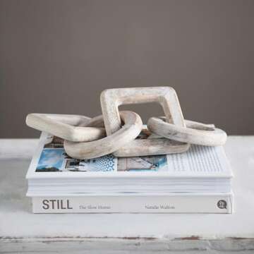 Creative Co-Op Mango Wood Chain Décor, Whitewashed, Natural