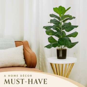 Ficus Lyrata Fake Plant - Artificial Plants for Home Decor Indoor, Faux Plants Indoor - Artificial P...