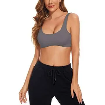 SAFRISIOR Women's Solid Comfort Wireless Scoop Neck Sleeveless Backless Crop Tank Cami Yoga Sleep Sports Bra, Dark Grey, Medium
