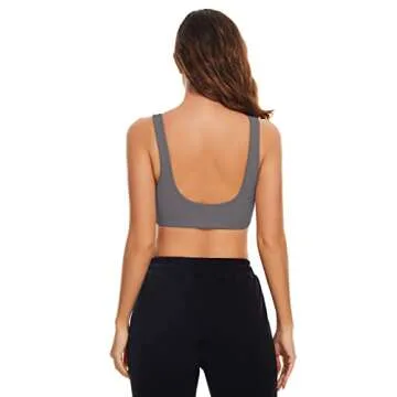 SAFRISIOR Women's Solid Comfort Wireless Scoop Neck Sleeveless Backless Crop Tank Cami Yoga Sleep Sports Bra, Dark Grey, Medium