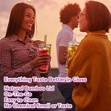 Zukro 24 oz Eco-Friendly Glass Tumblers with Lids and Straws - Set of 2 Mason Jar Drinking Glasses