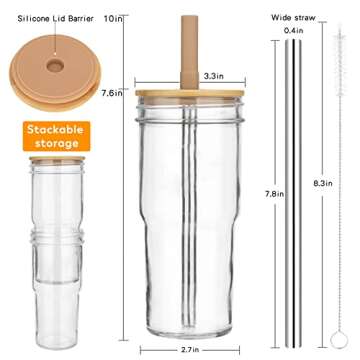 Zukro 24 oz Eco-Friendly Glass Tumblers with Lids & Straws