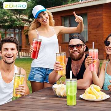 Zukro 24 oz Eco-Friendly Glass Tumblers with Lids & Straws