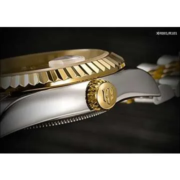 HOLUNS Mens Full Gold Watch Automatic Mechanical Gilded Steel Self-Wind Sapphire Glass Dress Waterproof Watch (Gold&Silver with White Dial)