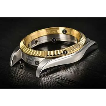 HOLUNS Mens Full Gold Watch Automatic Mechanical Gilded Steel Self-Wind Sapphire Glass Dress Waterproof Watch (Gold&Silver with White Dial)