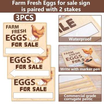 Lesnala 3pcs Double Sided Farm Fresh Eggs Sign Corrugated Plastic Mark with 6 Stakes for Indoor Outdoor Yard Business Supplies Home Decor 14.37 X 11.22inch