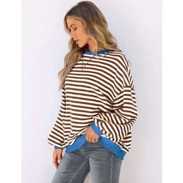 UEU Womens Oversized Striped Sweatshirt for Casual Style
