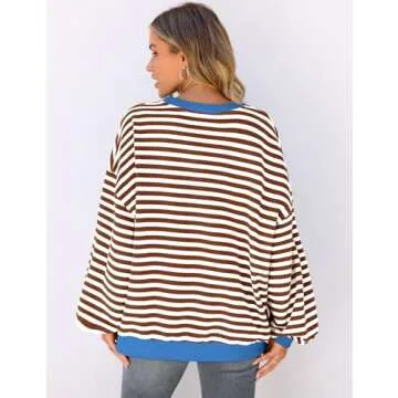 UEU Womens Oversized Striped Sweatshirt for Casual Style