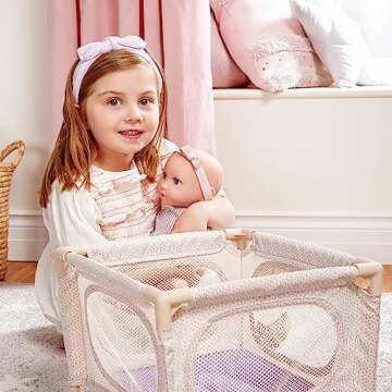 LullaBaby – 14-inch Realistic Baby Doll – Fair Skin Tone & Blue Eyes – Doll Playpen, High Chair & Jogger Stroller Set – Pretend Play – Toys For Kids Ages 2 & Up – Baby Doll & Nursery Playset