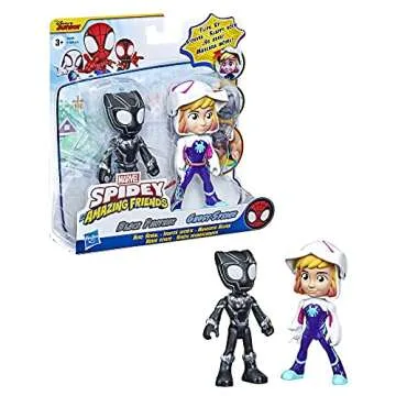 Spidey and His Amazing Friends Hero Reveal 2-Pack, Marvel Action-Figures, Mask-Flip Feature, Ghost-Spider and Black Panther, Ages 3 and Up