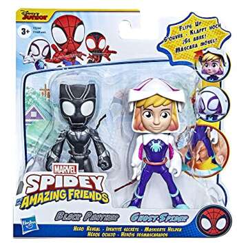 Spidey and His Amazing Friends Hero Reveal 2-Pack, Marvel Action-Figures, Mask-Flip Feature, Ghost-Spider and Black Panther, Ages 3 and Up