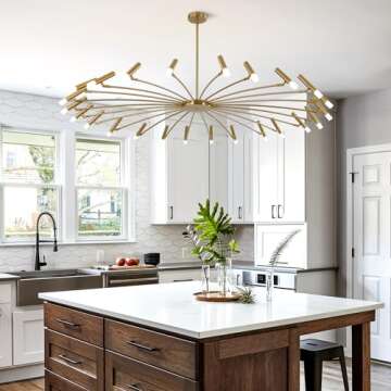 Flyrose Extra Large Sputnik Chandelier Brass Gold Dining Room Lighting Fixtures 24-Light LED Chandelier Mid Century Modern Sputnik Chandelier Brushed Gold Chandelier for Dining Room Bedroom
