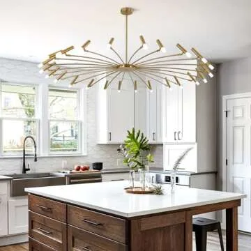 Flyrose Extra Large Sputnik Chandelier Brass Gold Dining Room Lighting Fixtures 24-Light LED Chandelier Mid Century Modern Sputnik Chandelier Brushed Gold Chandelier for Dining Room Bedroom