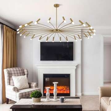 Flyrose Extra Large Sputnik Chandelier Brass Gold Dining Room Lighting Fixtures 24-Light LED Chandelier Mid Century Modern Sputnik Chandelier Brushed Gold Chandelier for Dining Room Bedroom