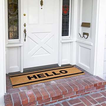 Juvale Hello Long Coir Doormat, Welcome Mats Outdoor for Home Entrance with Non-Slip Backing (17x60 ...