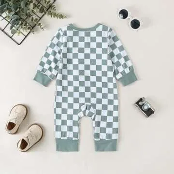 Stylish Newborn Checkered Long Sleeve Romper Jumpsuit