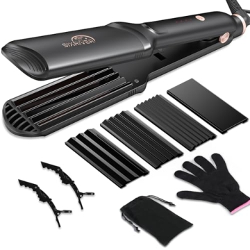 Sixriver Hair Crimper - 4-in-1 Ceramic Waver & Flat Iron for All Hair Types