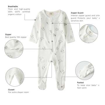 Owlivia Organic Cotton Baby Pajamas, Boys Girls Zip Front Sleep 'N Play, Footed Sleeper, Long Sleeve(0-3 Months, Feather)