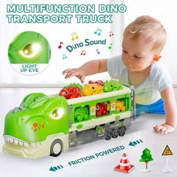Funwee Dinosaur Truck Toys for 2 3 4 5 6 7 Year Boy Toddler, Foldable Track & 2 Player Race Mode, Li...