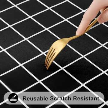 Spotjoy Rectangle Table Cloth, Waterproof Vinyl Tablecloths with Flannel Backing, Wipeable Plastic Plaid Table Cover for Dining, Picnic, Indoor and Outdoor
