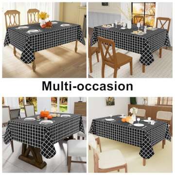 Spotjoy Rectangle Table Cloth, Waterproof Vinyl Tablecloths with Flannel Backing, Wipeable Plastic Plaid Table Cover for Dining, Picnic, Indoor and Outdoor