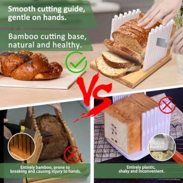 Heavy Duty Bamboo Bread Slicer for Homemade Bread | Adjustable Bread Cutter Guide for Sourdough Round, Bagels, Cakes | Cutting Board with Plastic Edges | Compact Design with Crumb Tray