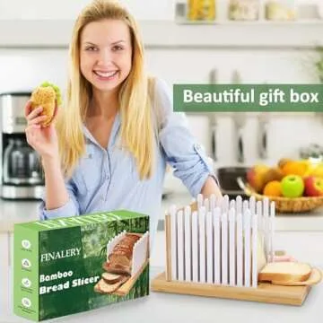 Heavy Duty Bamboo Bread Slicer for Homemade Bread | Adjustable Bread Cutter Guide for Sourdough Round, Bagels, Cakes | Cutting Board with Plastic Edges | Compact Design with Crumb Tray