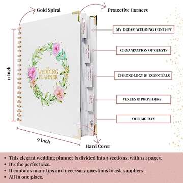 Elegant Wedding Planner, Wedding Planner Book and Organizer for the Bride includes pen and stickers, Wedding Planner Organiser hard cover, Wedding Planning Book with gift box, Wedding Planning