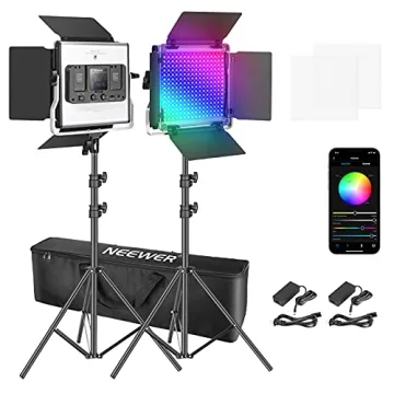 Neewer 2 Packs 660 RGB Led Light with APP Control, Photography Video Lighting Kit with Stands and Ba...