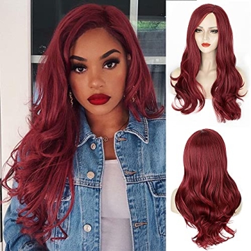 AISI HAIR Auburn Wig Long Wavy Red Wig for Women Side Part Heat Resistant Wig Natural Looking Fiber ...