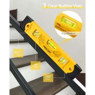 Torpedo Level Magnetic, Firecore 9 Inch Shockproof Small Leveler Tool with 3 Bubble Spirit Level 45 90 180 Degree, Construction Levelers for Hanging Pictures Install Shelf Home Renovation