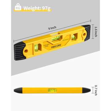 Torpedo Level Magnetic, Firecore 9 Inch Shockproof Small Leveler Tool with 3 Bubble Spirit Level 45 90 180 Degree, Construction Levelers for Hanging Pictures Install Shelf Home Renovation