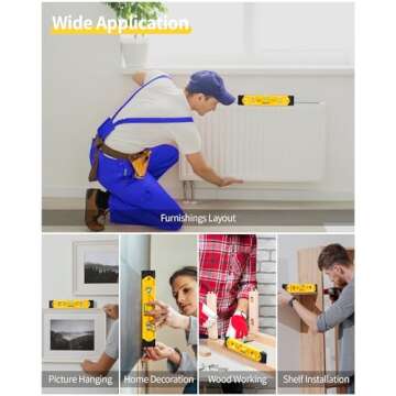 Torpedo Level Magnetic, Firecore 9 Inch Shockproof Small Leveler Tool with 3 Bubble Spirit Level 45 90 180 Degree, Construction Levelers for Hanging Pictures Install Shelf Home Renovation