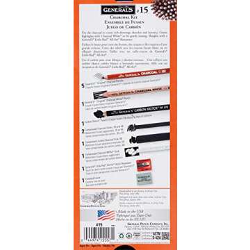 General Pencil Gen15 Charcoal Kit, Multicolor (GEN15)